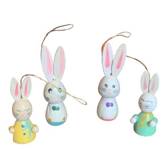 Vintage Easter Tree Colorful Wire Branches w/ 12 Original Wooden Ornaments 12" - Picture 6 of 7